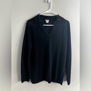 Chico’s pullover Polo Collar V-Neck sweater lightweight Navy Blue Size 1 US 8-10